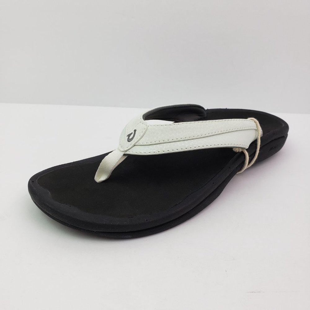 OluKai Women's White and Black Flip Flop Sandals - Picture 2 of 14